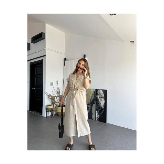 Pasaklı Giyim Kadın Yırtmaçlı Elbise Taş