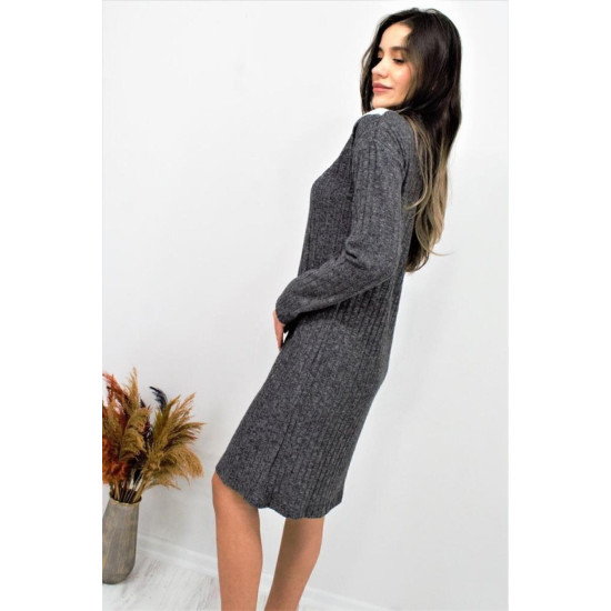 Pasaklı Giyim Kadın Garnili Yumoş Triko Elbise Antrasit