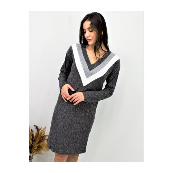 Pasaklı Giyim Kadın Garnili Yumoş Triko Elbise Antrasit