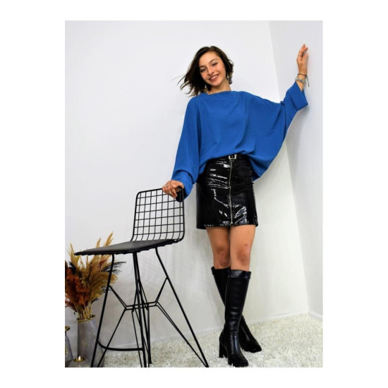 Pasaklı Giyim Kadın Yarasa Duble Kol Ekstra Oversize Bluz İndigo