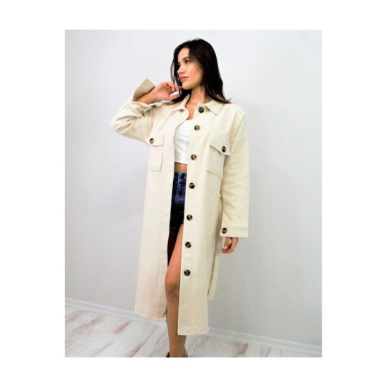 Pasaklı Giyim Kaşe Uzun Oduncu Tunik Elbise Ekru