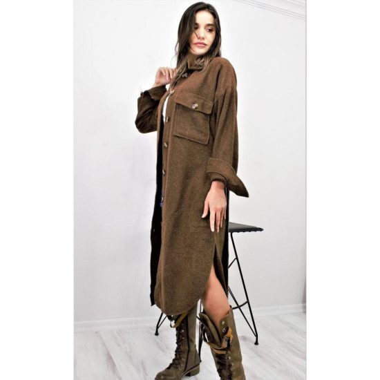 Pasaklı Giyim Kaşe Uzun Oduncu Tunik Elbise Kahverengi