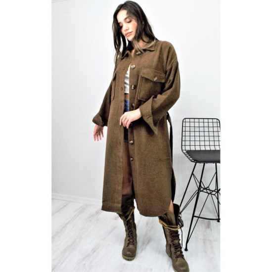 Pasaklı Giyim Kaşe Uzun Oduncu Tunik Elbise Kahverengi