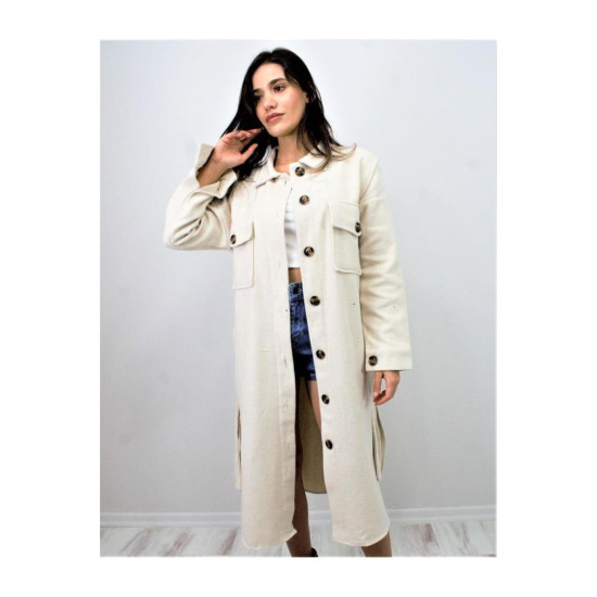 Pasaklı Giyim Kaşe Uzun Oduncu Tunik Elbise Ekru