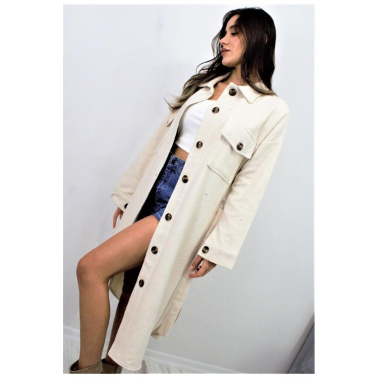 Pasaklı Giyim Kaşe Uzun Oduncu Tunik Elbise Ekru