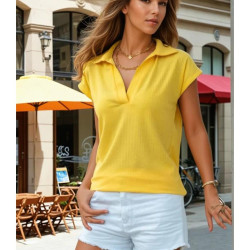 Pasaklı Giyim Kadın Kaşkorse Viskon Polo Yaka T-shirt 2879242 Sarı