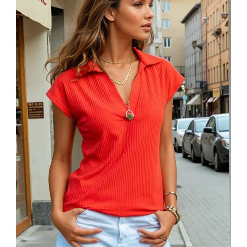 Pasaklı Giyim Kadın Kaşkorse Viskon Polo Yaka T-shirt 2879242 Kırmızı