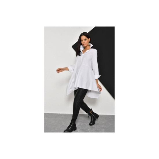 Pasaklı Giyim Kadın Asimetrik Tunik Gömlek-Tesettüre Uygun Beyaz