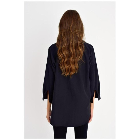 Pasaklı Giyim Kadın Fermuar Detaylı Uzun Kollu Gömlek Siyah