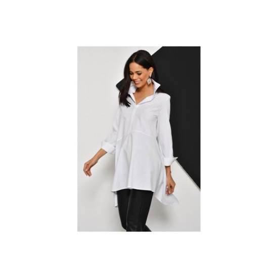 Pasaklı Giyim Kadın Asimetrik Tunik Gömlek-Tesettüre Uygun Beyaz