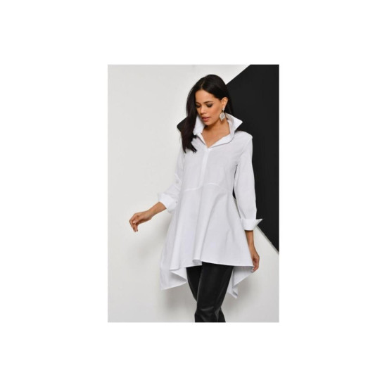 Pasaklı Giyim Kadın Asimetrik Tunik Gömlek-Tesettüre Uygun Beyaz