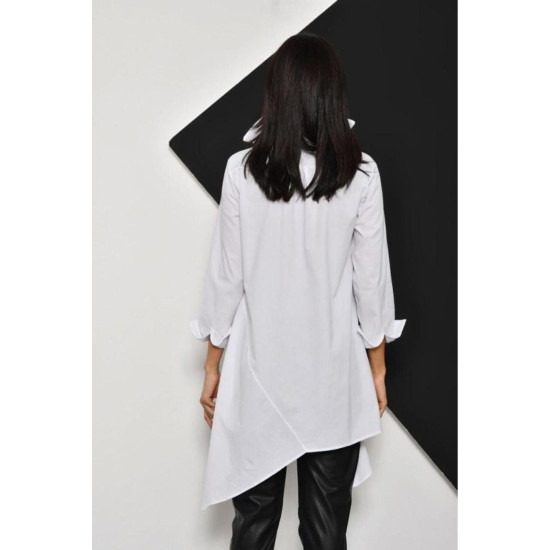 Pasaklı Giyim Kadın Asimetrik Tunik Gömlek-Tesettüre Uygun Beyaz