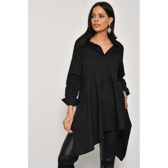 Pasaklı Giyim Kadın Asimetrik Tunik Gömlek-Tesettüre Uygun Siyah