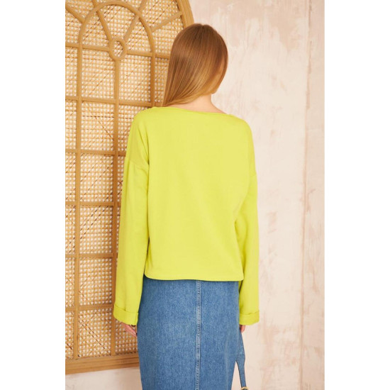 Pasaklı Giyim Kadın Duble Kol / Yakası Yırtmaçlı Salaş Sweatshirt Yağ Yeşili