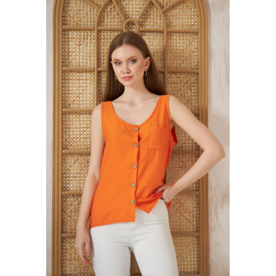 Pasaklı Giyim Kadın Düğmeli Askılı Bluz Turuncu