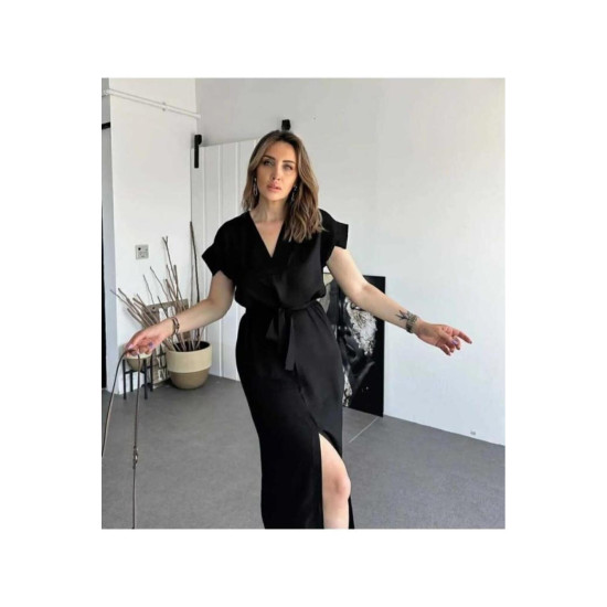 Pasaklı Giyim Kadın Yırtmaçlı Elbise Siyah