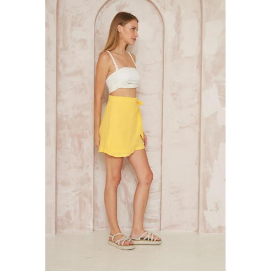 Pasaklı Giyim Kadın Müslin Pamuk Yandan Bağlamalı Şort Etek Sarı