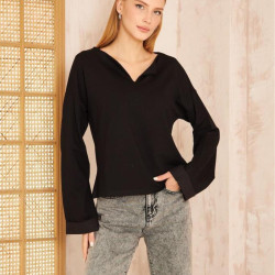 Pasaklı Giyim Kadın Duble Kol / Yakası Yırtmaçlı Salaş Sweatshirt 3470190 Siyah