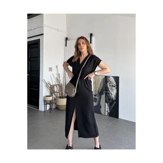 Pasaklı Giyim Kadın Yırtmaçlı Elbise Siyah