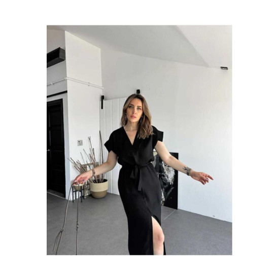 Pasaklı Giyim Kadın Yırtmaçlı Elbise Siyah