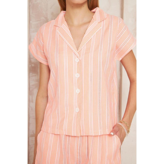 Pasaklı Giyim Kadın Gömlek-Şort Alt Üst Takım Turuncu