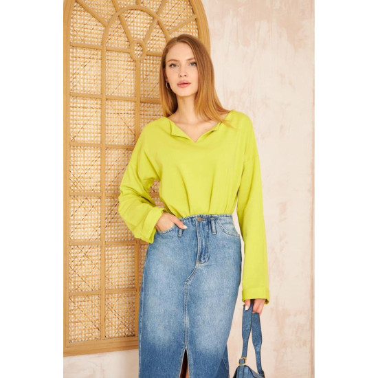 Pasaklı Giyim Kadın Duble Kol / Yakası Yırtmaçlı Salaş Sweatshirt Yağ Yeşili