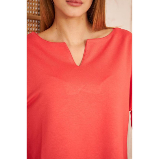 Pasaklı Giyim Kadın Duble Kol / Yakası Yırtmaçlı Salaş Sweatshirt Mercan