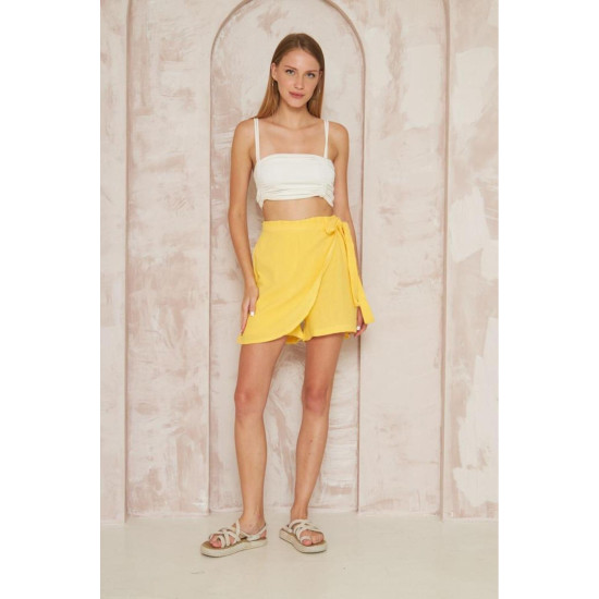 Pasaklı Giyim Kadın Müslin Pamuk Yandan Bağlamalı Şort Etek Sarı