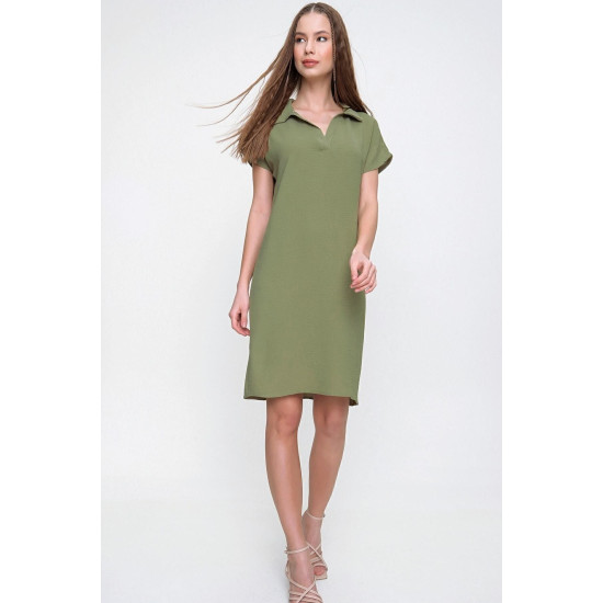 Pasaklı Giyim Kadın Polo Yaka Elbise Haki