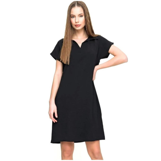 Pasaklı Giyim Kadın Polo Yaka Elbise Siyah