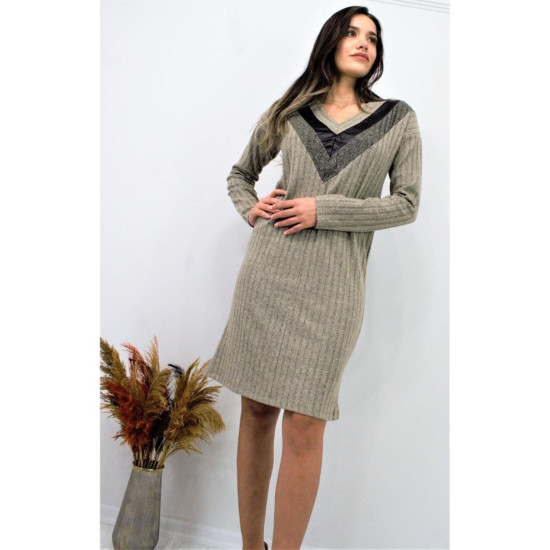 Pasaklı Giyim Kadın Garnili Yumoş Triko Elbise Bej