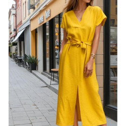 Pasaklı Giyim Kadın Yırtmaçlı Elbise 3221420 Hardal