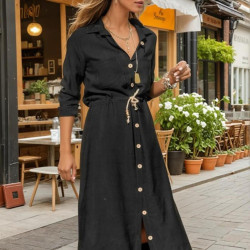 Pasaklı Giyim Kadın Hasır Kemerli Gömlek Elbise 2837451 Siyah
