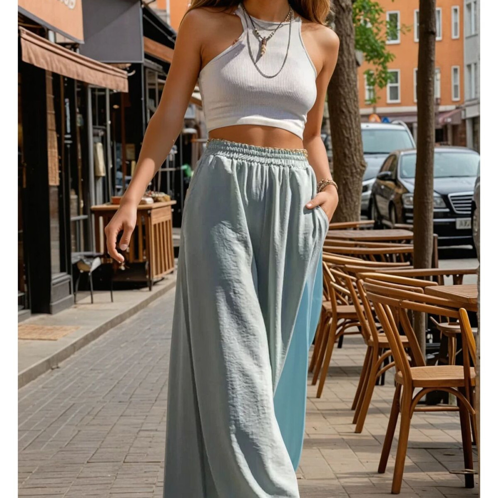 Pasaklı Giyim Beli Lastikli Tensel Kumaş Pantolon 3391341 Mint Yeşil