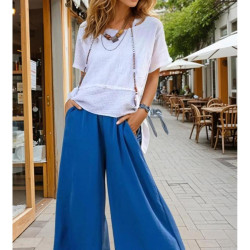 Pasaklı Giyim Beli Lastikli Tensel Kumaş Pantolon 3391341 Mavi