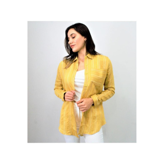 Pasaklı Giyim Kadın Çizgili Gömlek Sarı