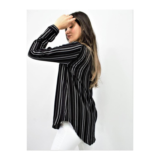 Pasaklı Giyim Kadın Çizgili Gömlek Siyah