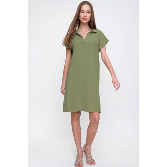 Pasaklı Giyim Kadın Polo Yaka Elbise Haki