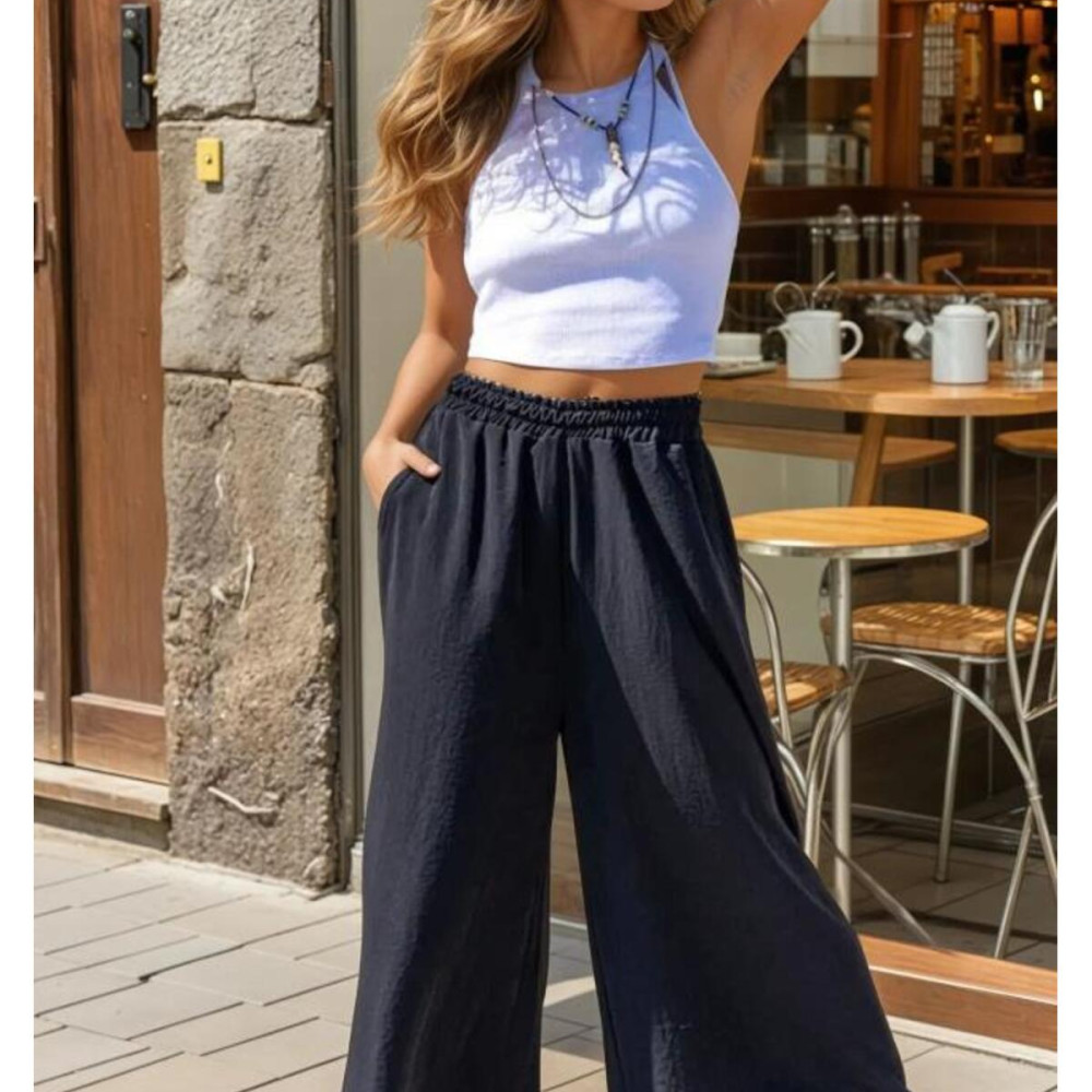 Pasaklı Giyim Beli Lastikli Tensel Kumaş Pantolon 3391341 Siyah