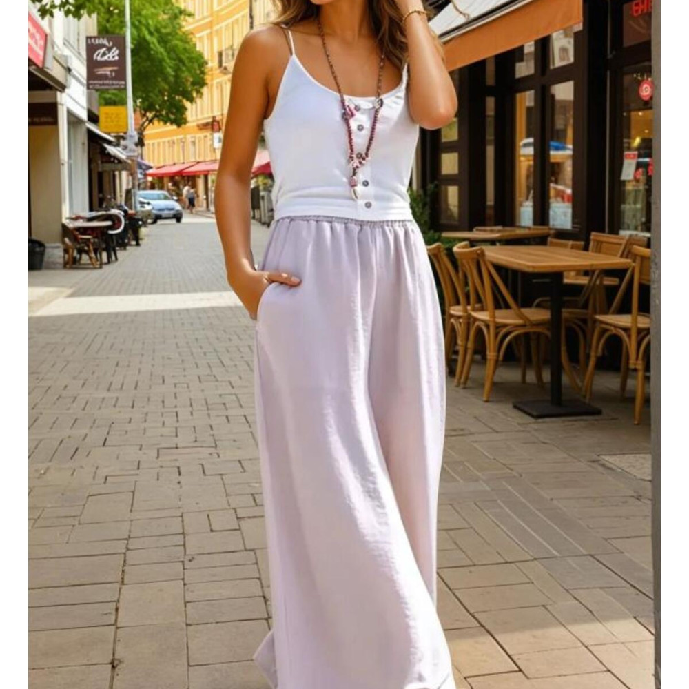 Pasaklı Giyim Beli Lastikli Tensel Kumaş Pantolon 3391341 Taş