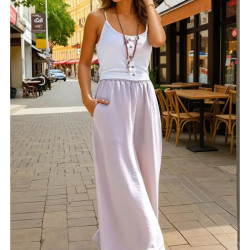 Pasaklı Giyim Beli Lastikli Tensel Kumaş Pantolon 3391341 Taş