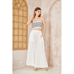 Pasaklı Giyim Beli Lastikli Tensel Kumaş Pantolon 3391341 Beyaz