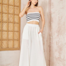 Pasaklı Giyim Beli Lastikli Tensel Kumaş Pantolon 3391341 Beyaz