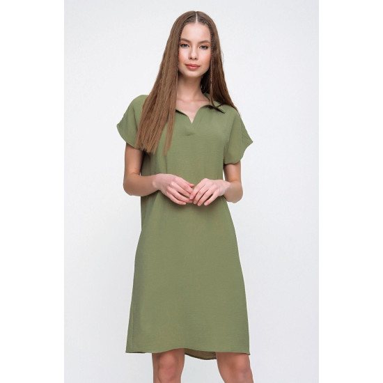 Pasaklı Giyim Kadın Polo Yaka Elbise Haki