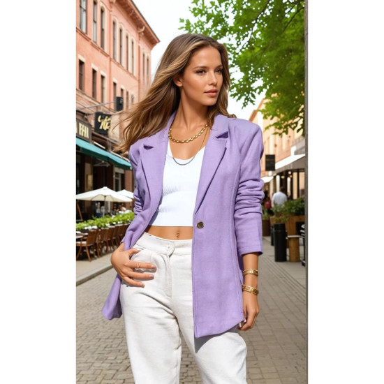 Pasaklı Giyim Kadın Astarlı Kaşe Blazer Ceket Lila
