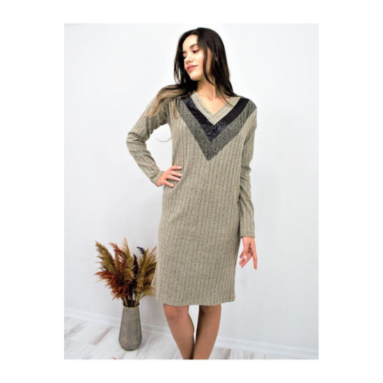 Pasaklı Giyim Kadın Garnili Yumoş Triko Elbise Bej