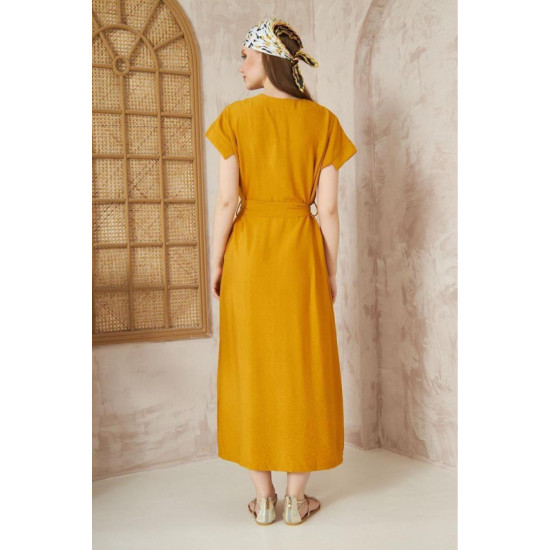 Pasaklı Giyim Kadın Yırtmaçlı Elbise Hardal