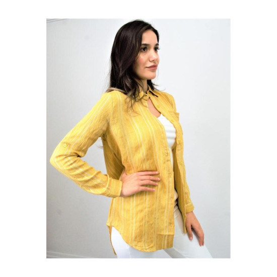 Pasaklı Giyim Kadın Çizgili Gömlek Sarı