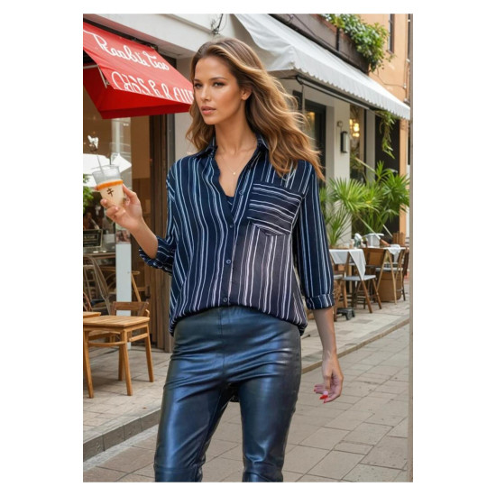 Pasaklı Giyim Kadın Çizgili Gömlek Siyah