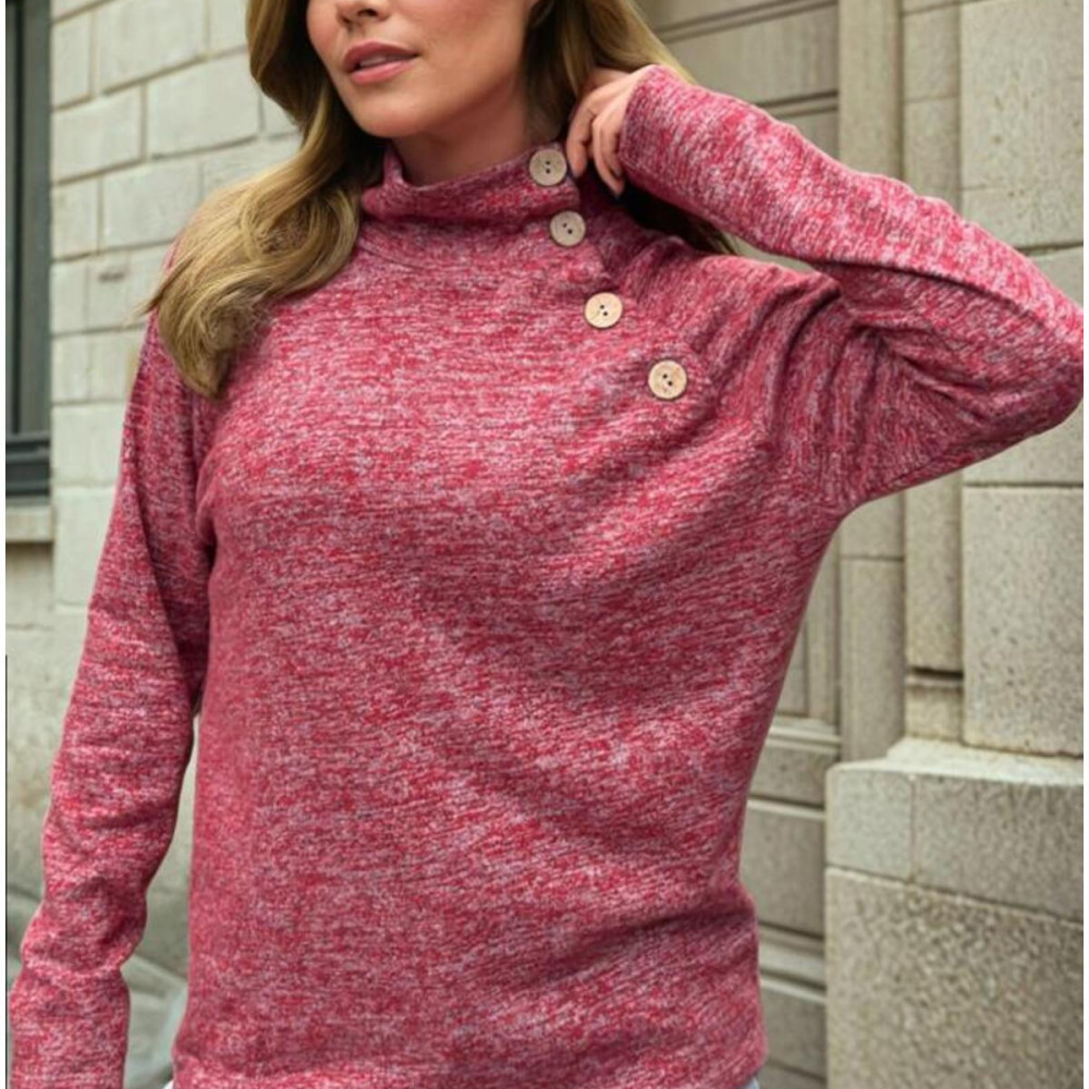 Pasaklı Giyim Kadın Balıkçı Yaka Düğmeli Yumoş Yün Kazak 3012242 Kırmızı